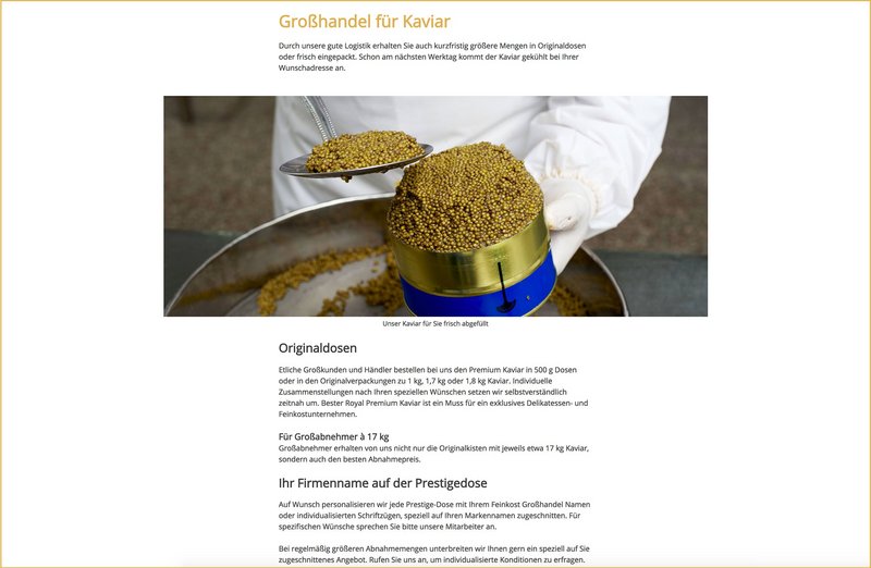 Royal Caviar Website Hänlerseite