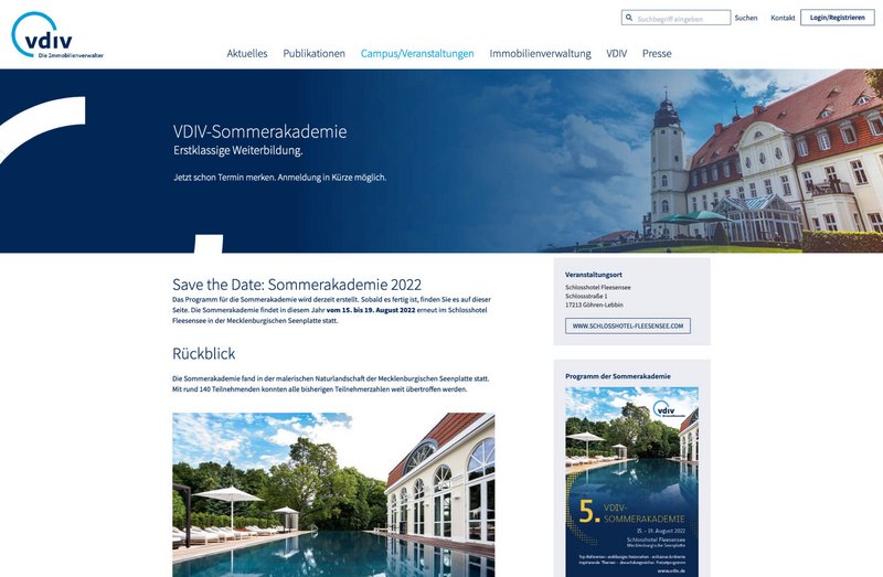VDIV Website Veranstaltungsseite