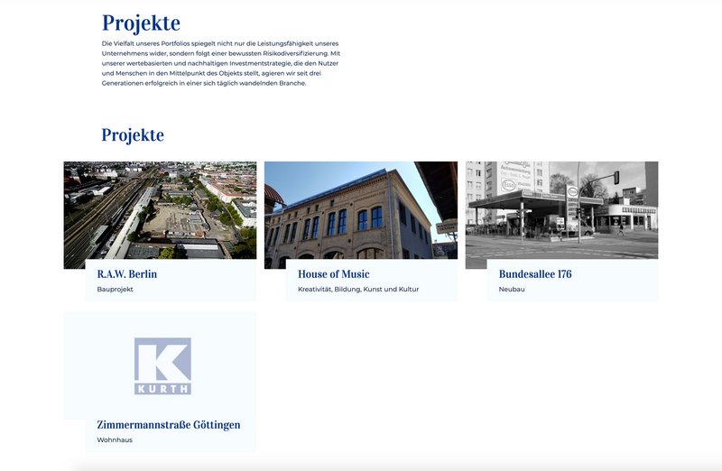 Kurth Immobilien Website Projekte Seite