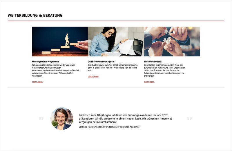 DOSB Website Weiterbildung & Beratung Seite