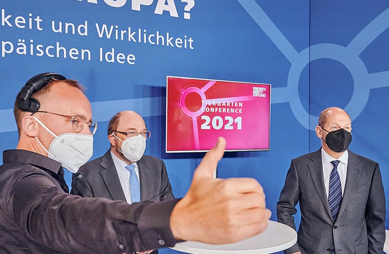 Friedrich Ebert Stiftung Tiergartenkonferenz 2021 Olaf Scholz und Martin Schulz