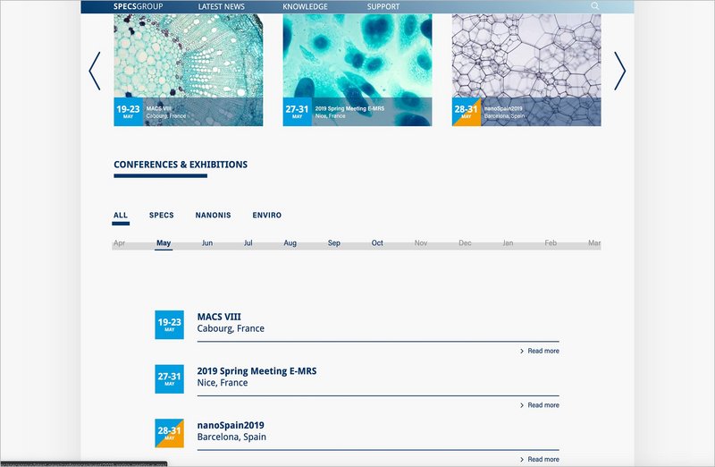 Specs Group Website Eventkalender