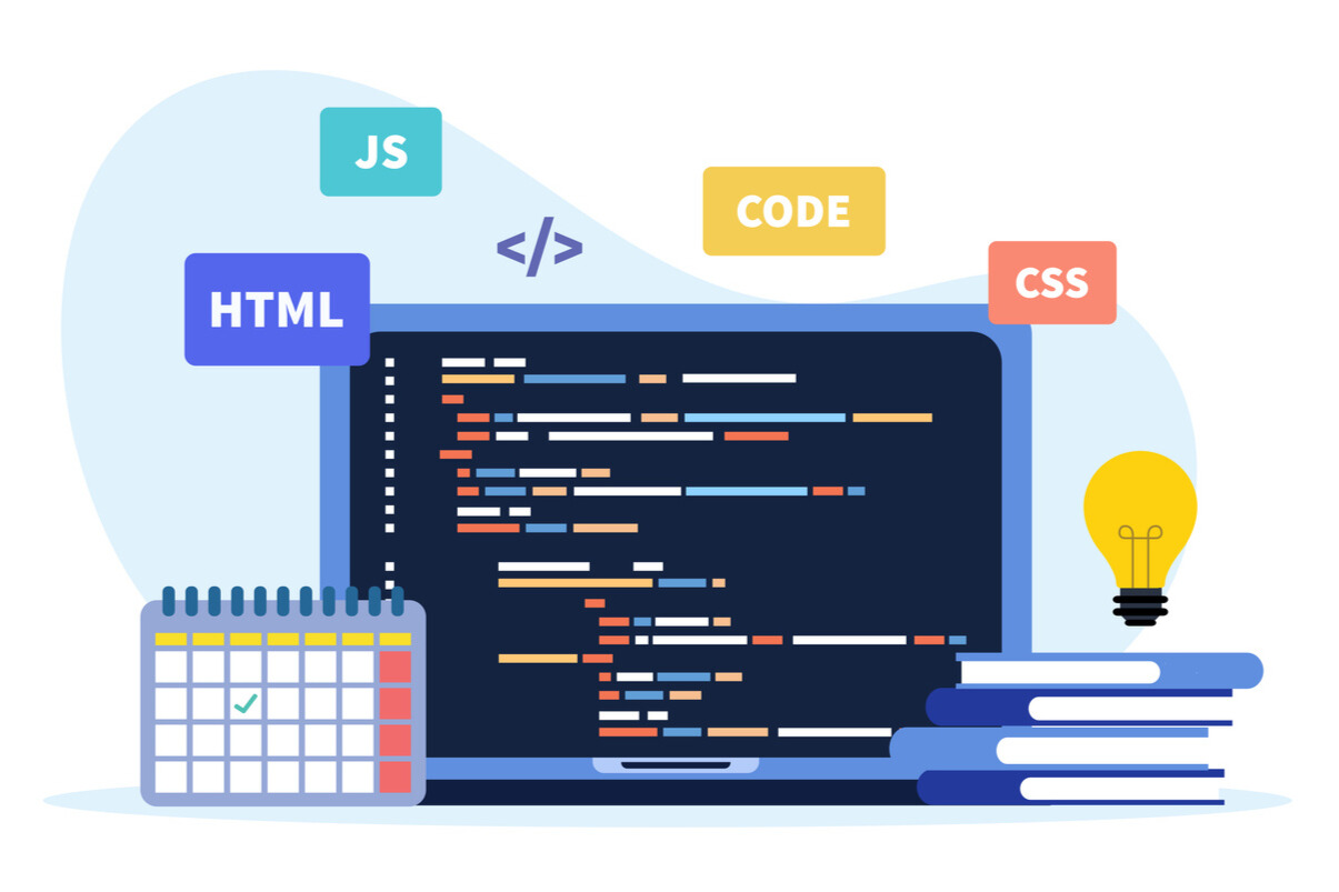 webdevelopment agentur computer mit verschiedenen codes